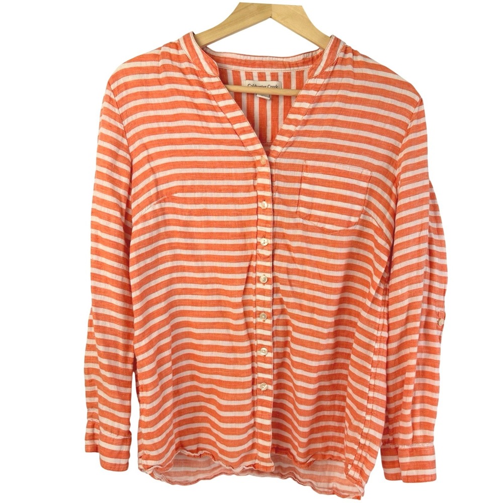 Coldwater Creek Linen Orange Top Sz M Office Beachy Business Casual Vacation